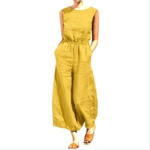 NWT COWOKA Women's Casual High Waist Linen Sleeveless Baggy Pants Summer Elegant